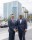 Port CEO Dr. Noel Hacegaba poses with Long Beach Mayor Rex Richardson in front of the port’s newly acquired building at 100 Oceangate.